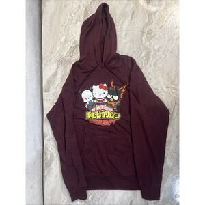 My Hero Academia And Hello Kitty Pullover Burgundy Hoodie Men's Size M(38-40)